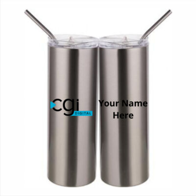 CGI Printed  - 20 oz Stainless Silver Skinny Tumbler with Stainless Straw and Lid Thumbnail