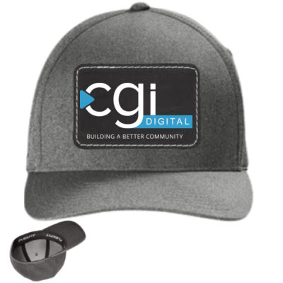 CGI Printed  - Leather Patch  Flexfit ® Melange Unipanel ™ Cap Gray with Black Patch Thumbnail